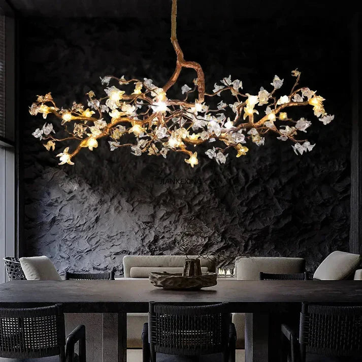 Asut Sculptural Branch Chandelier – Crystal Flowers & Bronze – Varenhome